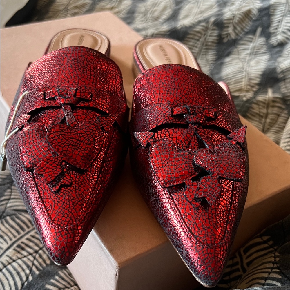 Alberta Ferretti Red Textured Metallic Women's Mules. Size 37.